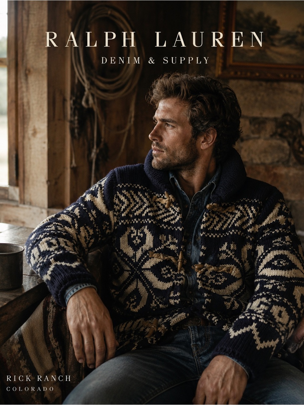 Ralph Lauren Denim & Supply Southwestern Wool Blend Knit Toggle Cardigan - Picture 3 of 7